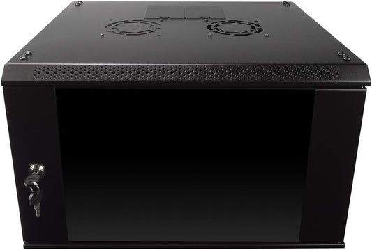 NavePoint 6U Server Rack Enclosure with Glass Door, Cooling Fan, Locks, & Removable Side Panels - 6U Wall Mount Network Cabinet 19 Inch Rack 17.7 Inches Deep