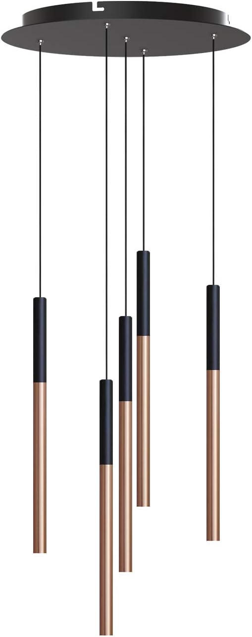 ALTAIR 5 Mini Pendant Lighting Black-Copper - LED Hanging Light Fixture for Kitchen Island, Bar, Foyer - Cluster Pendants - Dimmable, Adjustable Wire, Lamp Bulb Included