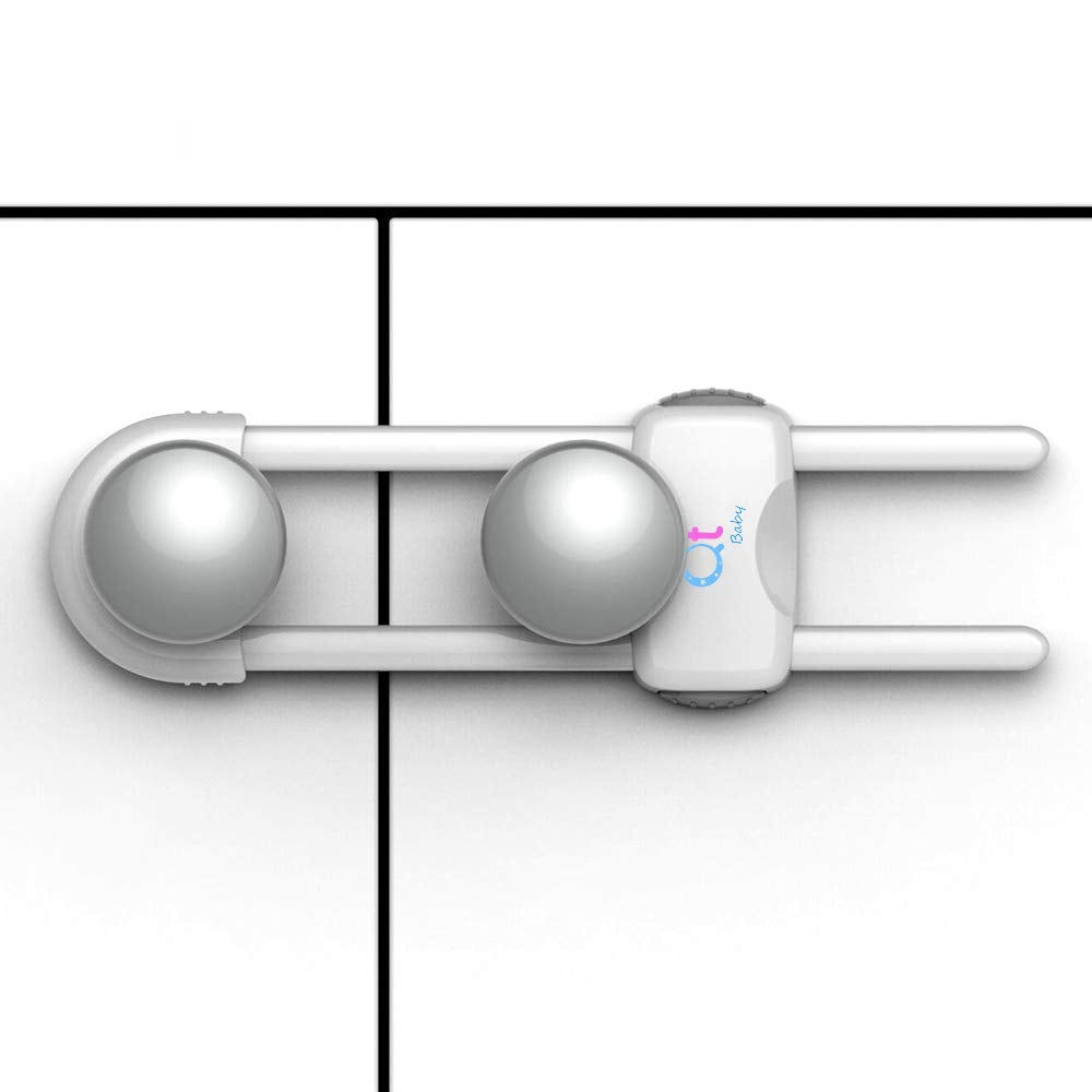 Baby Proofing Cabinet Locks | Adjustable U Shaped Baby Safety Latches for Drawers, Fridge, Closet |Modern Baby Proofing Cabinet Lock with Extra Secure Lock Buttons (Pack of 8, White)