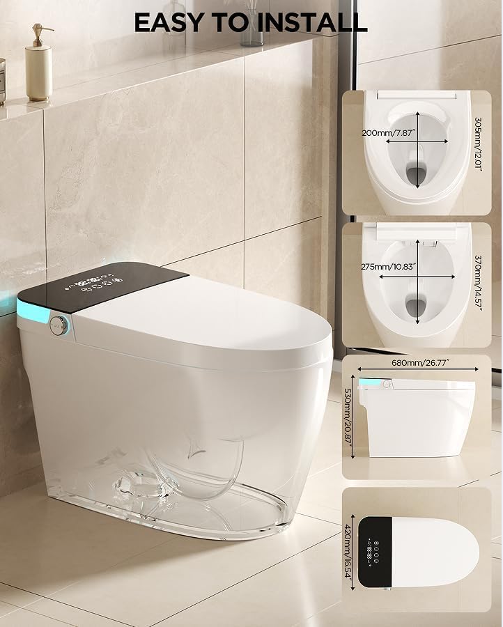 TDH Luxury Smart Toilet, Heated Seat with Warm Water Sprayer & Dryer, Walk Away Auto Flush and Close,One Piece Toilet for Bathrooms with Remote Control