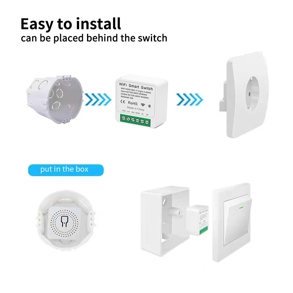 EweLink 16A Mini WiFi Relay Module Smart Switch,DIY Wireless Light Switch Voice Control Outlet for Smart Home Automation，Compatible with Alexa/Google Home(2 Packs)