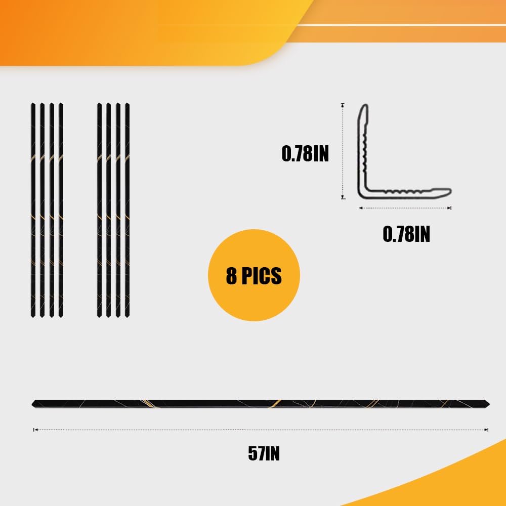 OUZUGIE 8-Pack 57 Inches, WPC Slat Wall Panel Trim,Corner Guard for High Grille (Black Marble)