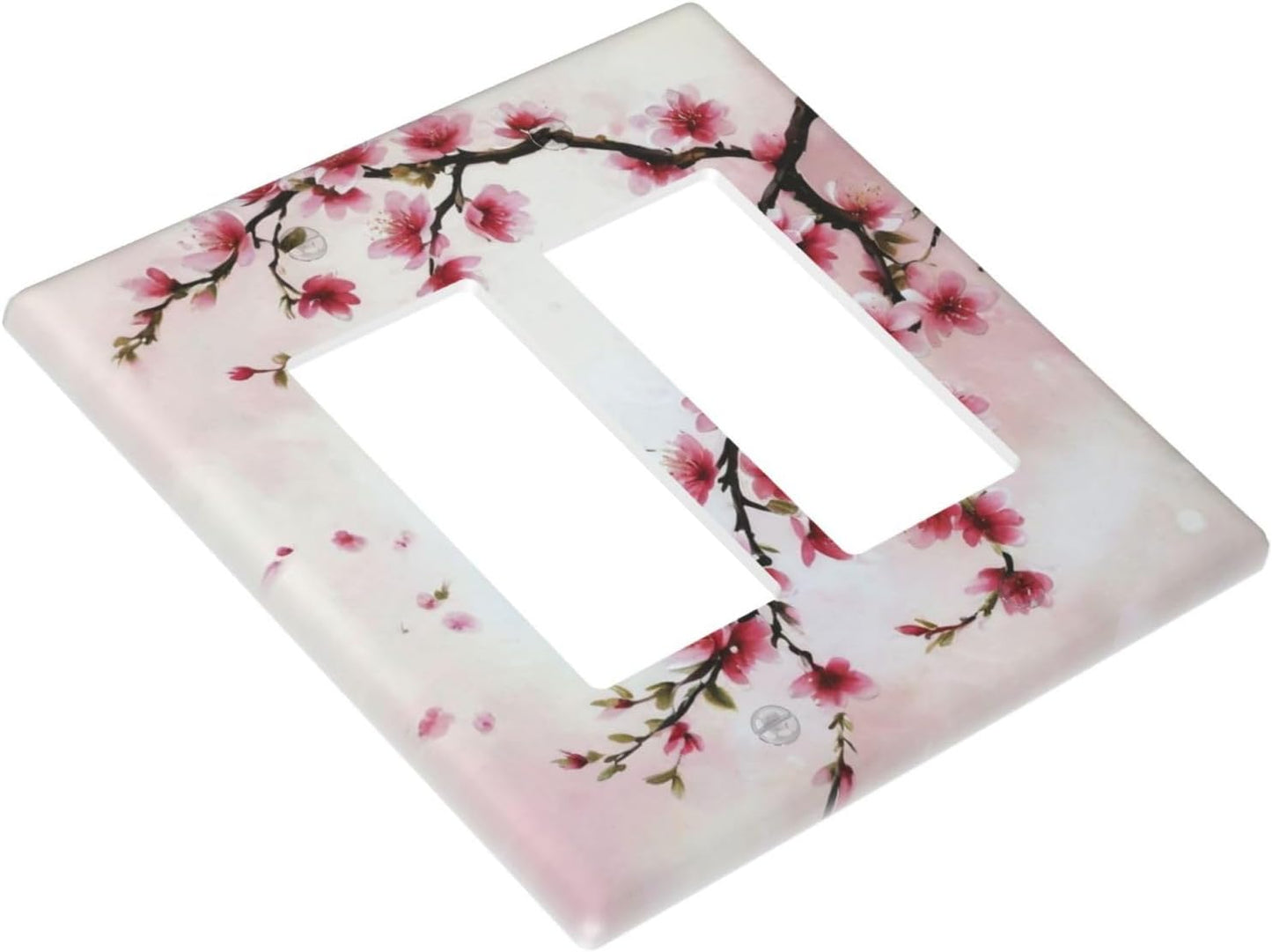 Branch with Pink Flowers Dual Outlet Covers Wall Plate 2 Gang Rocker Decora Decorative Switchplate Electrical Faceplate GFCI Light Switch Covers for Farmhouse Living Decor