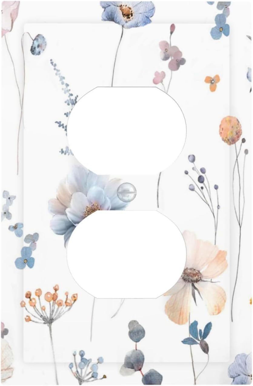 Wildflowers Plant Leaves Floral Berry Outlet Covers 1 Gang Duplex Light Switch Cover Decorative Switch Plates Electrical Receptacle Faceplate Wall Plate for Bed Room Living Room Decor
