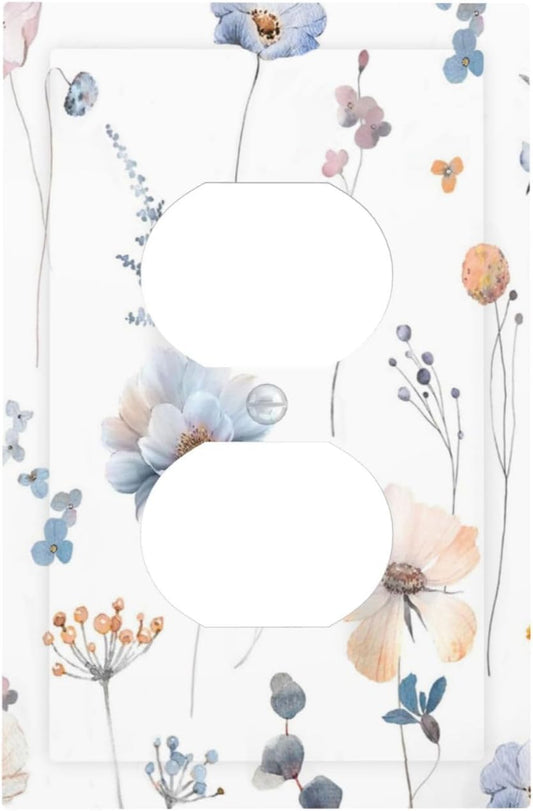Wildflowers Plant Leaves Floral Berry Outlet Covers 1 Gang Duplex Light Switch Cover Decorative Switch Plates Electrical Receptacle Faceplate Wall Plate for Bed Room Living Room Decor