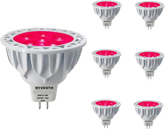 6-Pack MR16 Red Led Bulbs 5W Replace 35W 50W Halogen Equivalent,12V Low Voltage MR16 GU5.3 Red Color Bulb Spotlights for Outdoor Landscape Flood Track Lighting, Dimmable