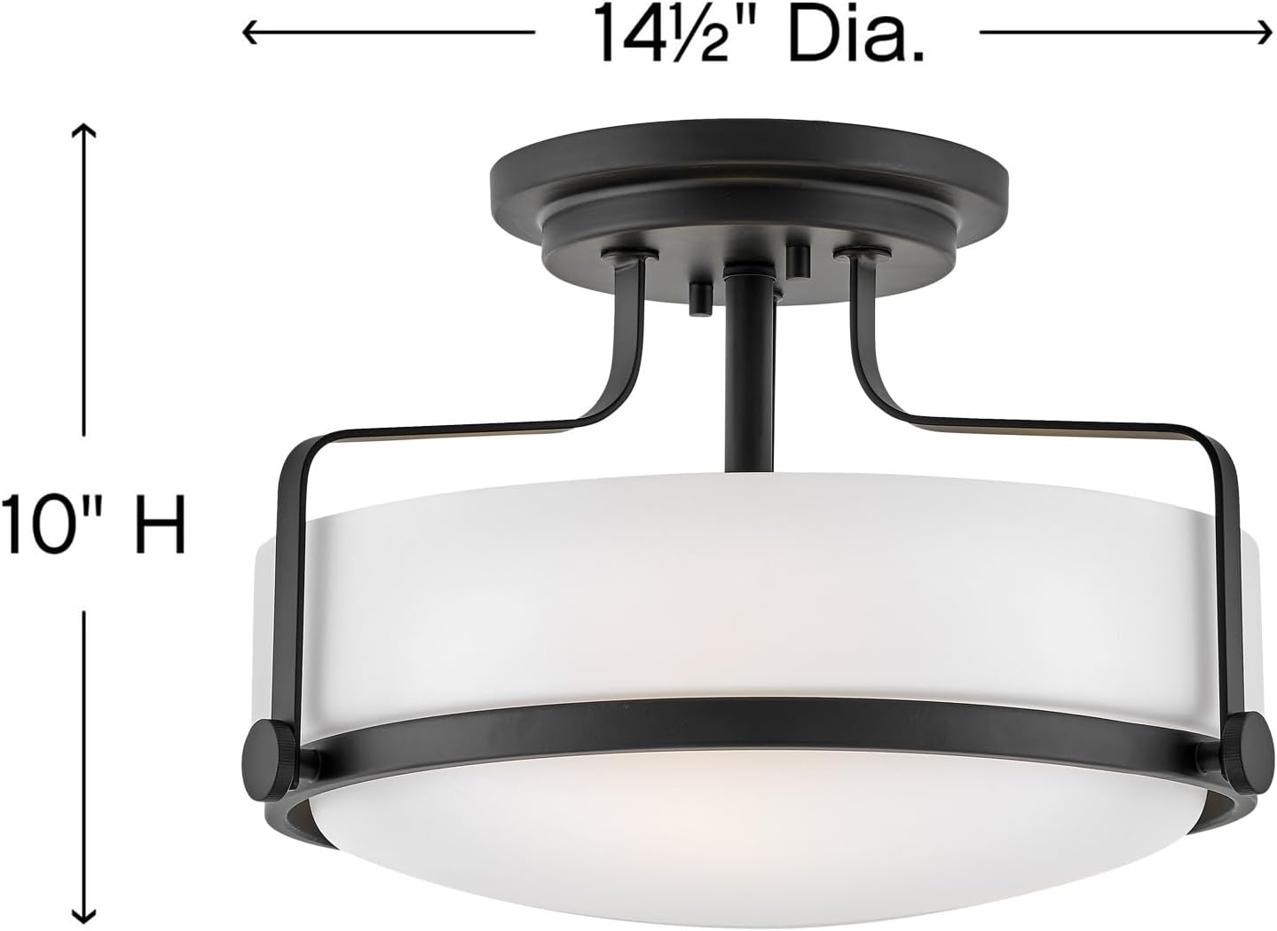 Hinkley Harper 3641BK Medium Semi-Flush Mount Ceiling Light - Sleek, Retro Style - Black + Etched Opal Glass