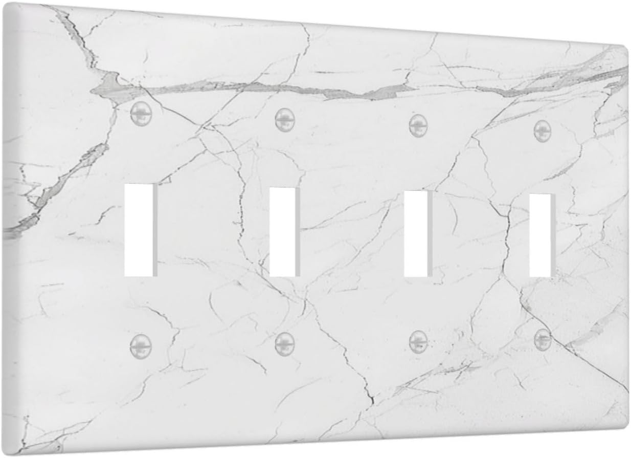 Light Switch Covers White Grey Abstract Modern Marble Quad Toggle Electrical Faceplate 4 Gang Wall Plate Decorative Switch Plates for Bathroom Kitchen Decor