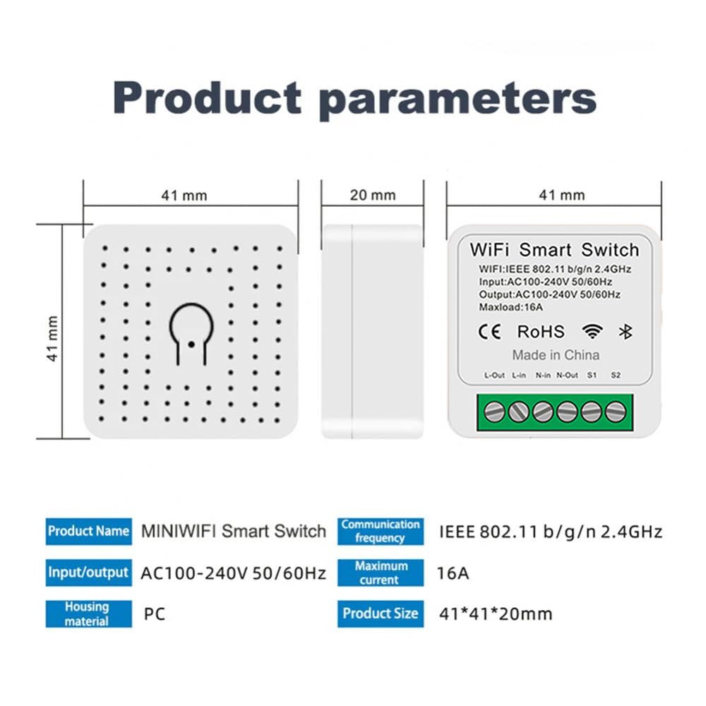 EweLink 16A Mini WiFi Relay Module Smart Switch,DIY Wireless Light Switch Voice Control Outlet for Smart Home Automation，Compatible with Alexa/Google Home(2 Packs)