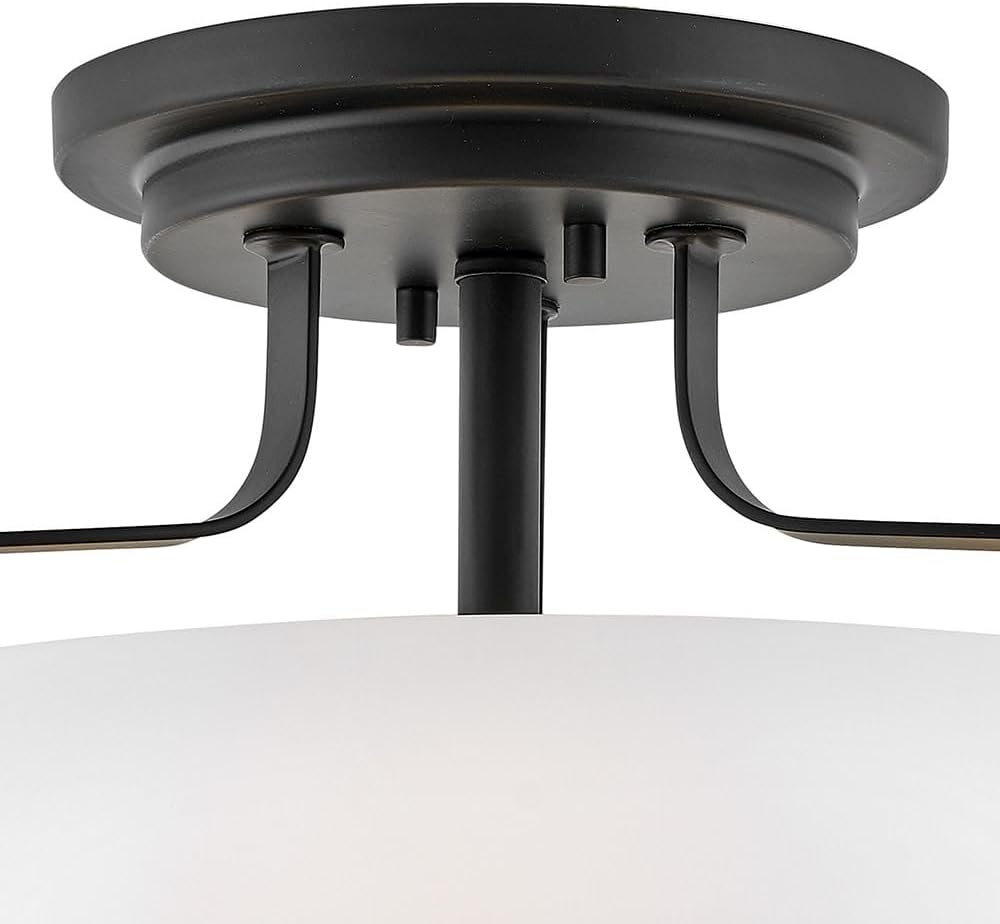 Hinkley Harper 3641BK Medium Semi-Flush Mount Ceiling Light - Sleek, Retro Style - Black + Etched Opal Glass