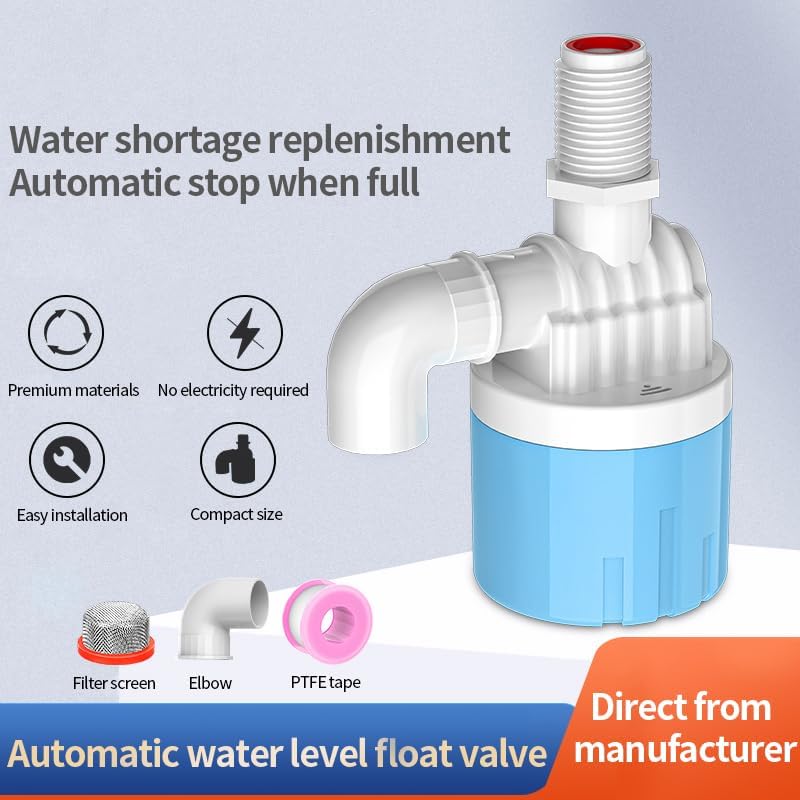 2 Pack 3/4 Float Valve for Water Tank,Aquapulse Water Float Automatic Water Level Control Aqua Pluse Trough Blue Plastic Float Valve Switch for Pool,Pond,Livestock(Top inner)
