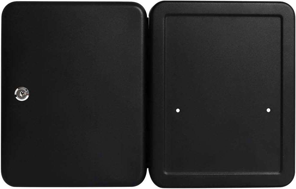 Jssmst Key Lock Box Wall Mount Security Key Storage Box, Locking Key Cabinet Wall Mount with 48 Key Hooks & Tags Key Labels, 11.81 x 9.45 x 2.95 inches, Black Matt