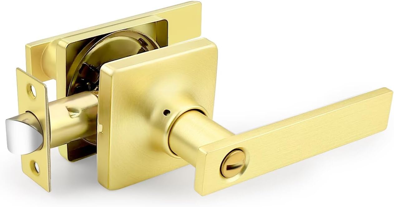 GOBEKOR 10 Pack Gold Door Handles Interior,Heavy Duty Privacy Door Levers with Lock,Sleek Round Interior Door Handles for Bedroom and Bathroom with No Key