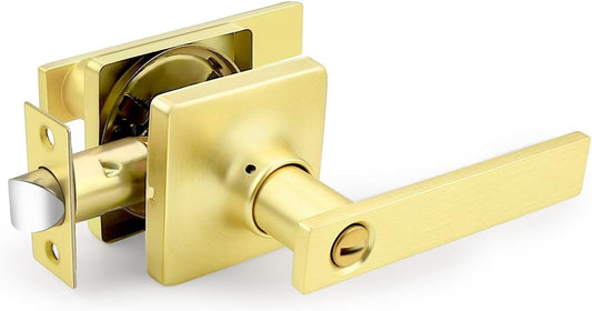 GOBEKOR 6 Pack Gold Door Handles Interior,Heavy Duty Privacy Door Levers with Lock,Sleek Round Interior Door Handles for Bedroom and Bathroom with No Key