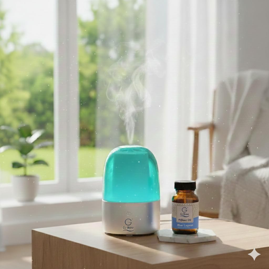 G's Breeze Smart Aroma Diffuser with Refill – Bluetooth & Wi-Fi App Control - LED Lighting & Adjustable Intensity - Long-Lasting Fresh Aquatic Fragrance for Home or Office - Blue Lagoon