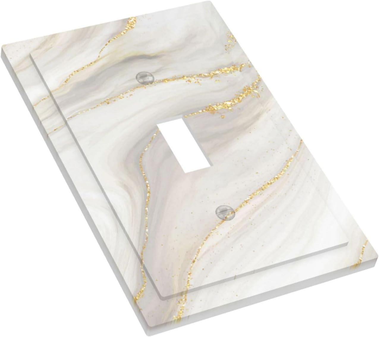 White Grey Gold Marble Simple Tiles Decorative Light Switch Cover 1 Gang Single Toggle Device Electrical Faceplate Switchplates Decorator Outlet Wall Plate for Bathroom Kitchen Decor