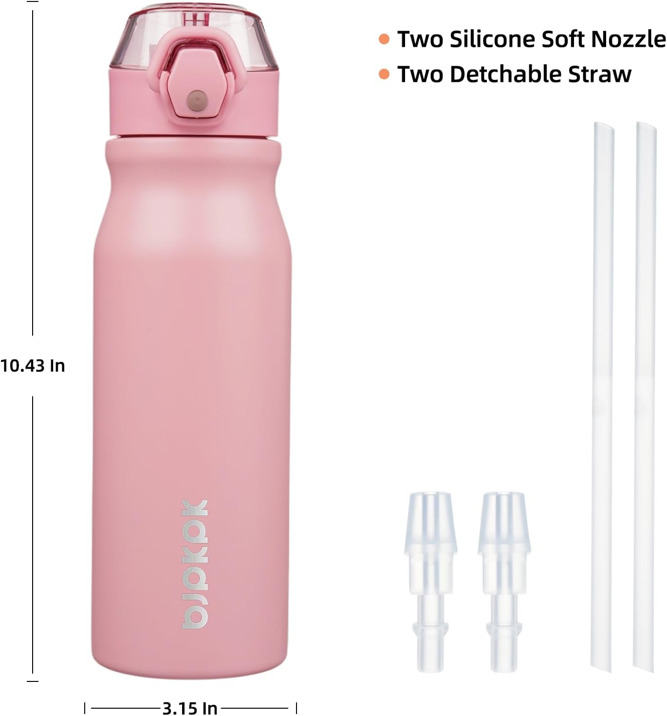 BJPKPK Water Bottle with Straw 25oz Insulated Water Bottles Reusable Stainless Steel Metal Thermal Flask with Leak Proof Lockable Lid and Carry Handle,Light Pink