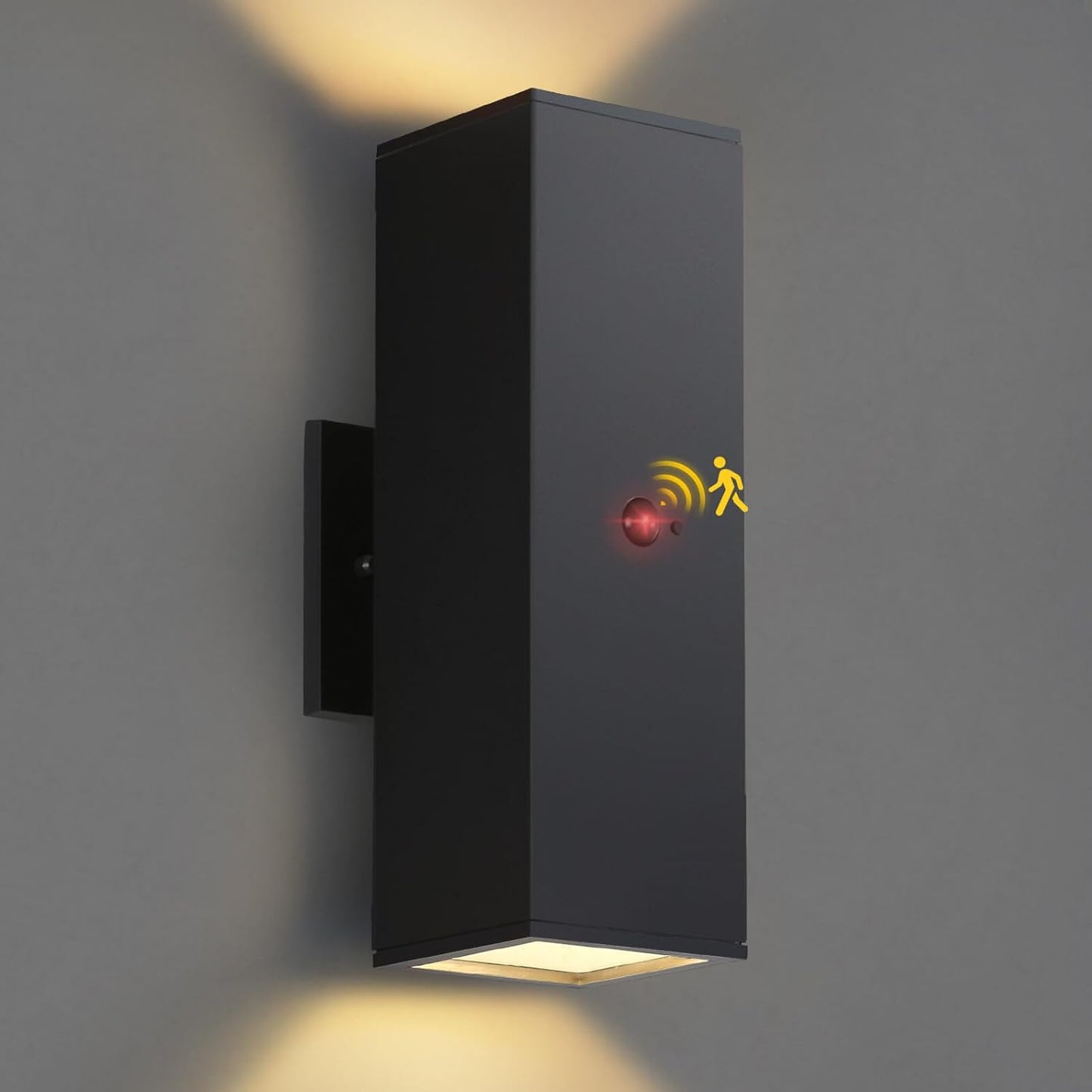 Motion Sensor Outdoor Lights, Modern Outdoor Wall Lights Black Exterior Light Fixture with E26 Base, Square Motion Detector Lights for Outside, Waterproof Sconce for House Porch, Bulbs Included