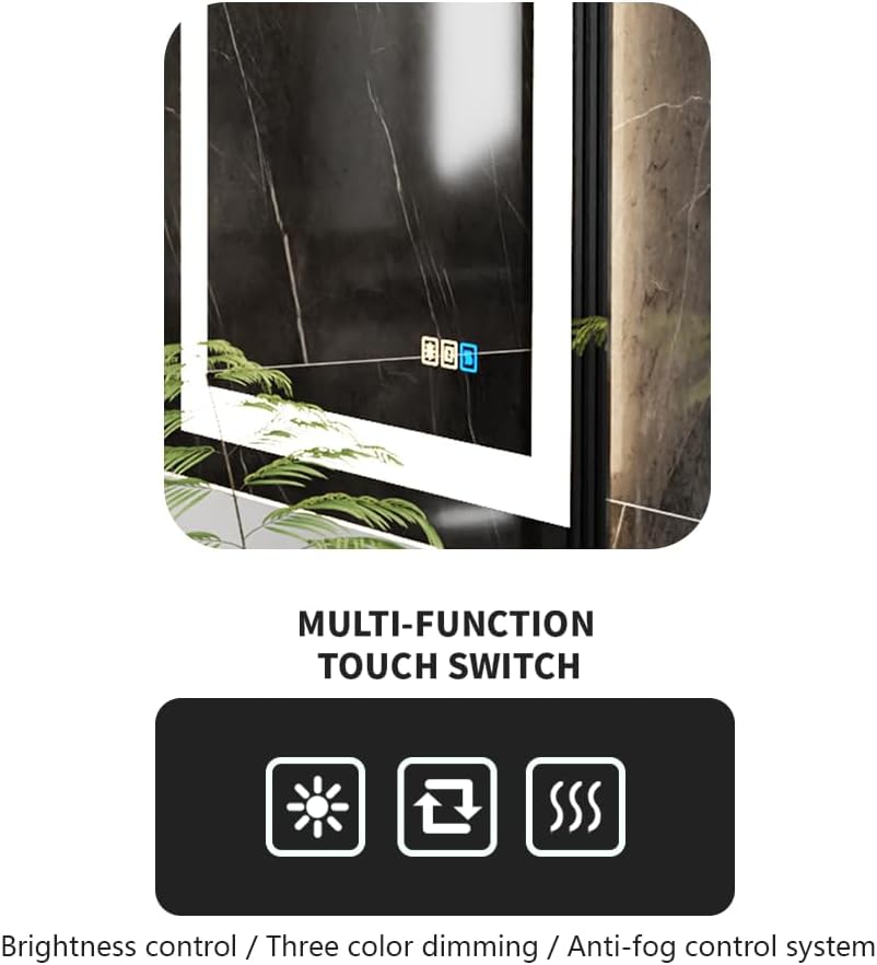 18 * 24inchesLED Mirror, Smart Bathroom Mirror with Lights, Anti-Fog, Tempered Glass, 3 Colors Dimmable, Front and Backlit, CRI 90+, Wall Mounted, Memory