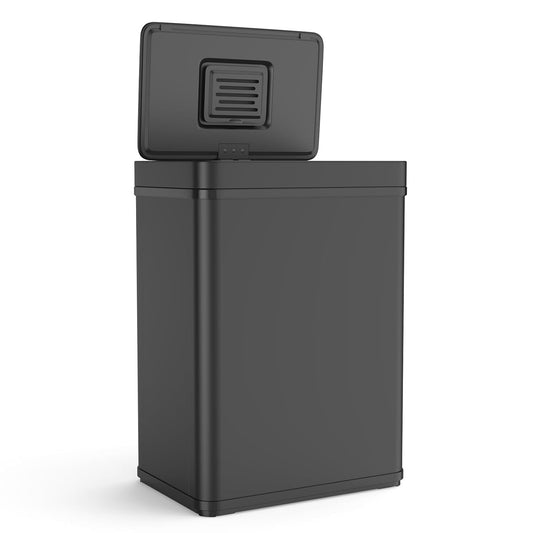 50L / 13 Gallon Smart Automatic Trash Can with Deodorizer Compartment, Stainless Steel Body and Mute Sensor Lid for Kitchen Office Living Room and More, Assemble Large Capacity Garbage Can - Black