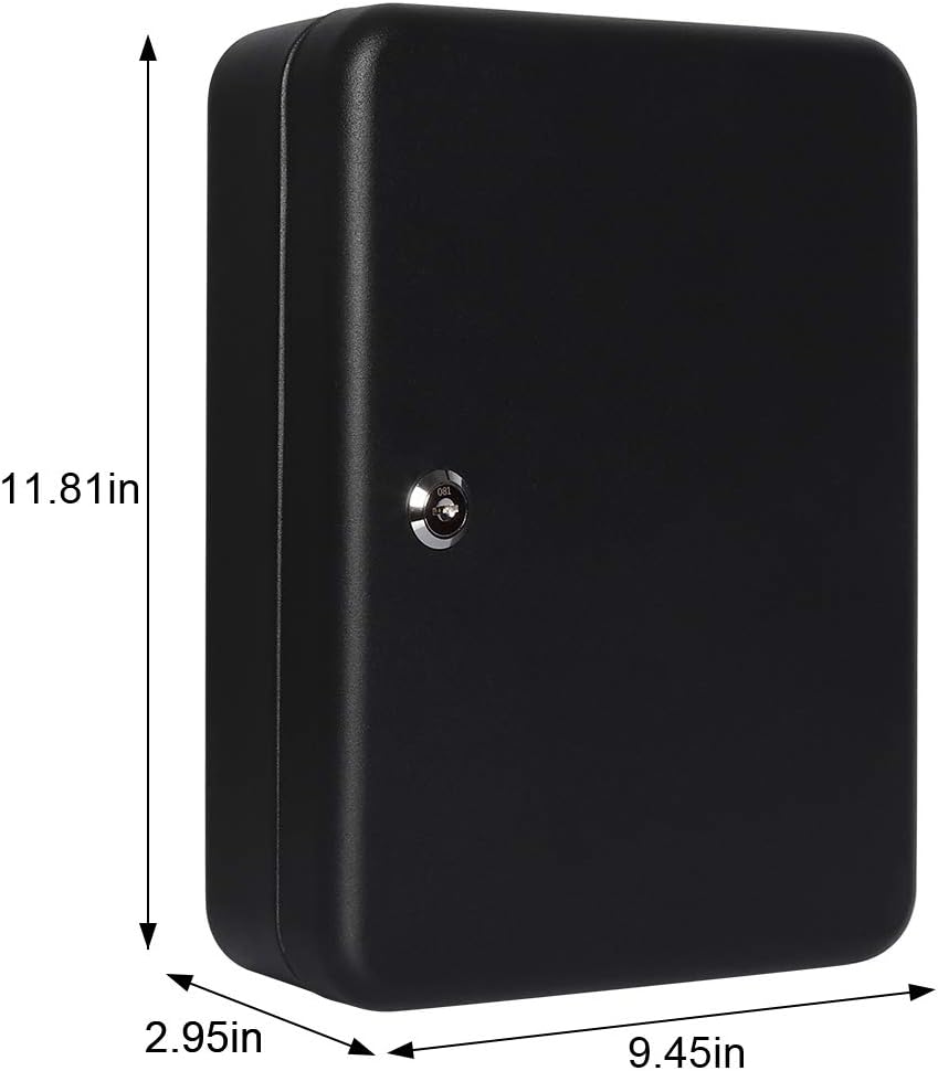 Jssmst Key Lock Box Wall Mount Security Key Storage Box, Locking Key Cabinet Wall Mount with 48 Key Hooks & Tags Key Labels, 11.81 x 9.45 x 2.95 inches, Black Matt