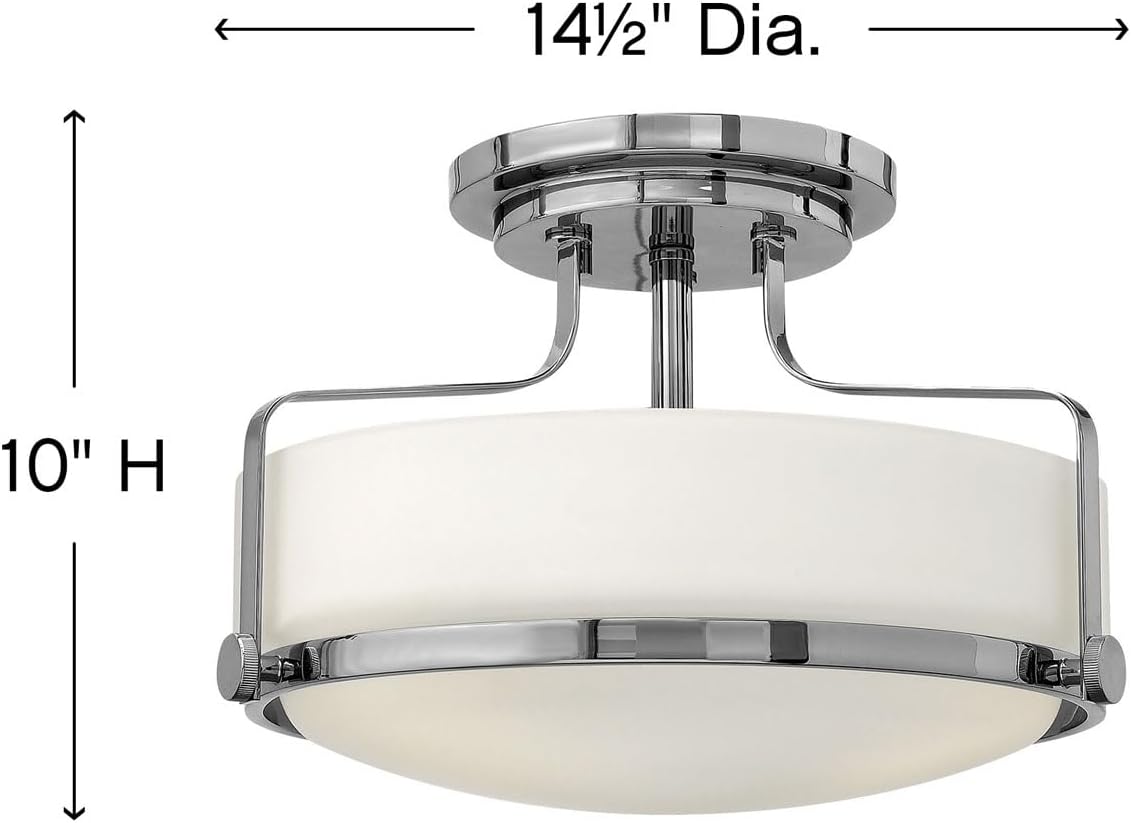 Hinkley Harper 3641CM Medium Semi-Flush Mount Ceiling Light - Sleek, Retro Style - Chrome + Etched Opal Glass