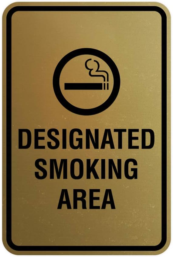 Signs ByLITA Portrait Round Designated Smoking Area Sign with Adhesive Tape, Mounts On Any Surface, Weather Resistant, Indoor/Outdoor Use (Brushed Gold) - Large 2 Pack