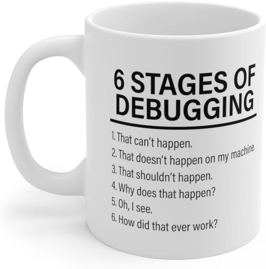 Panvola Personalized Stages Of Debugging Customized Computer Programmer IT Coder Programming Student Teacher Ceramic Coffee Mug 11oz