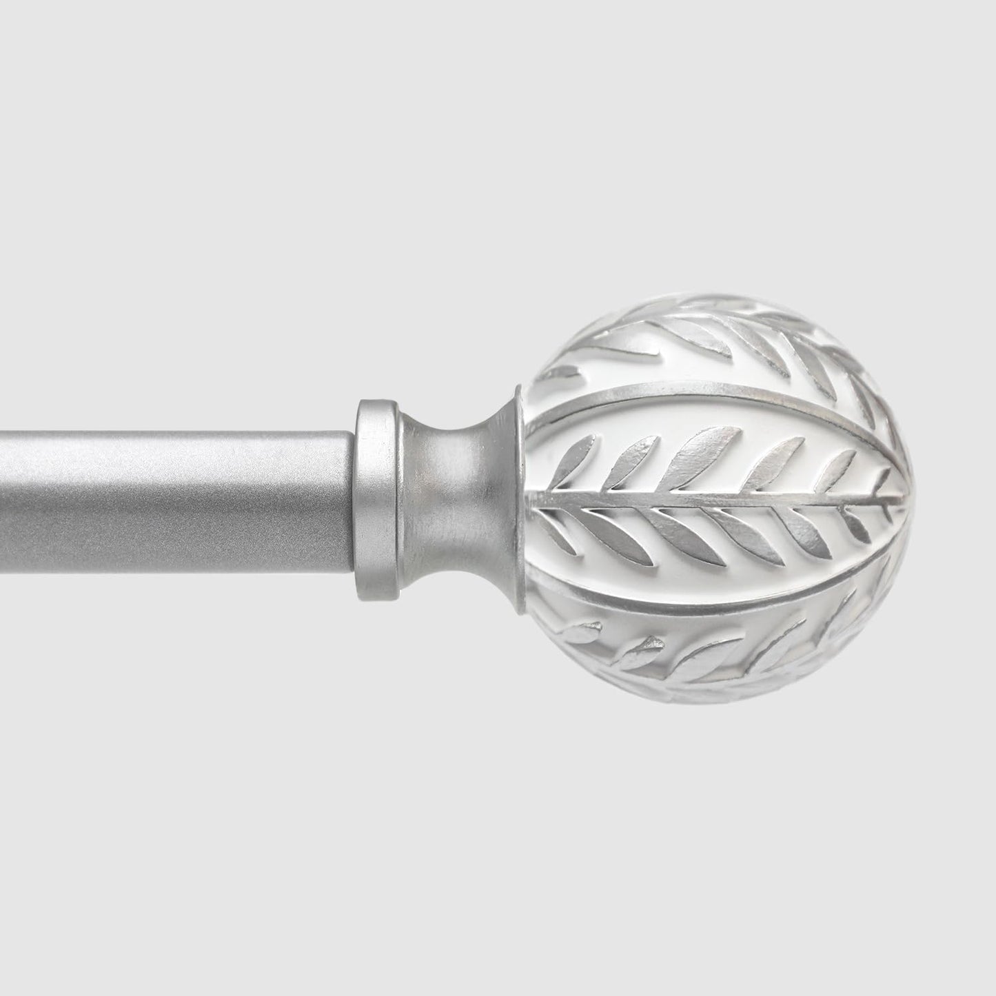 Silver Curtain Rods for Windows 66 to 120 inch,1" Adjustable Heavy Duty Window Curtain Rod Leaf Finials,Rustic Decorative Drapery Rods Set,Size:36-120''