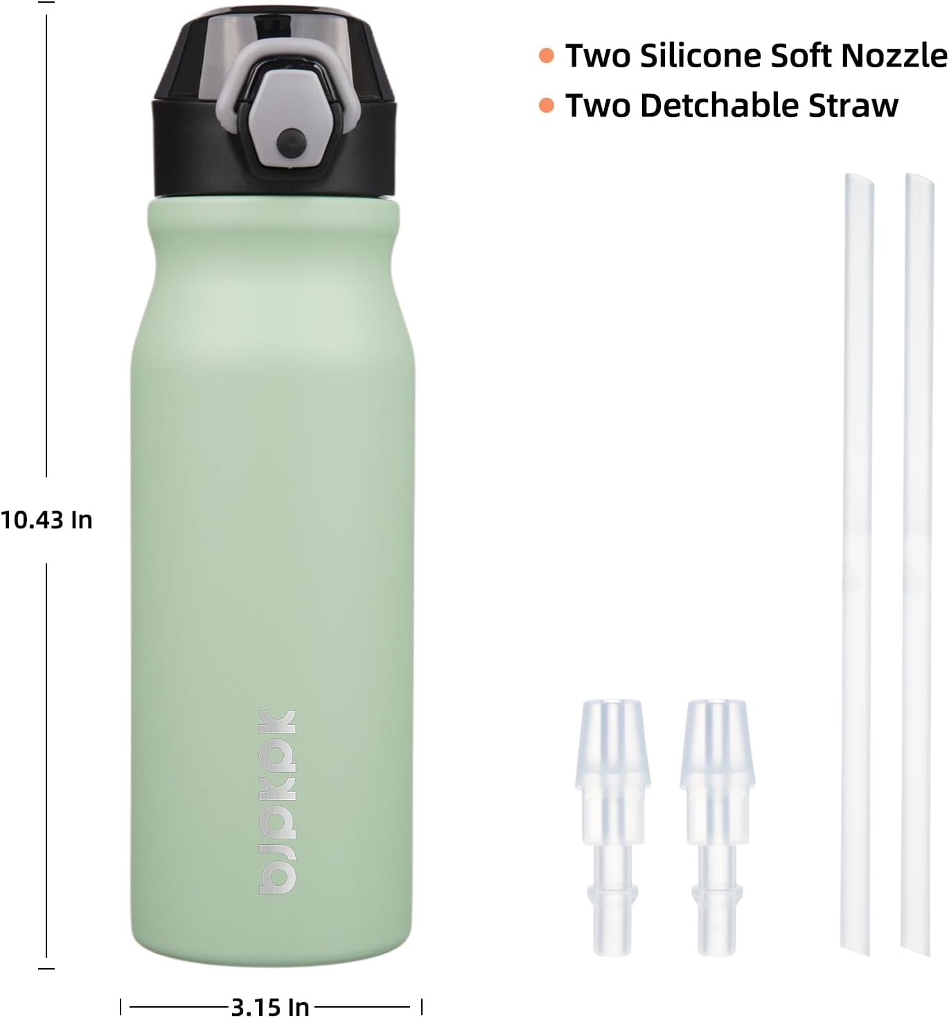 BJPKPK Insulated Water Bottle 25oz Stainless Steel Water Bottles with Straw and Carry Handle Double Wall Metal Thermal Flask,Sage