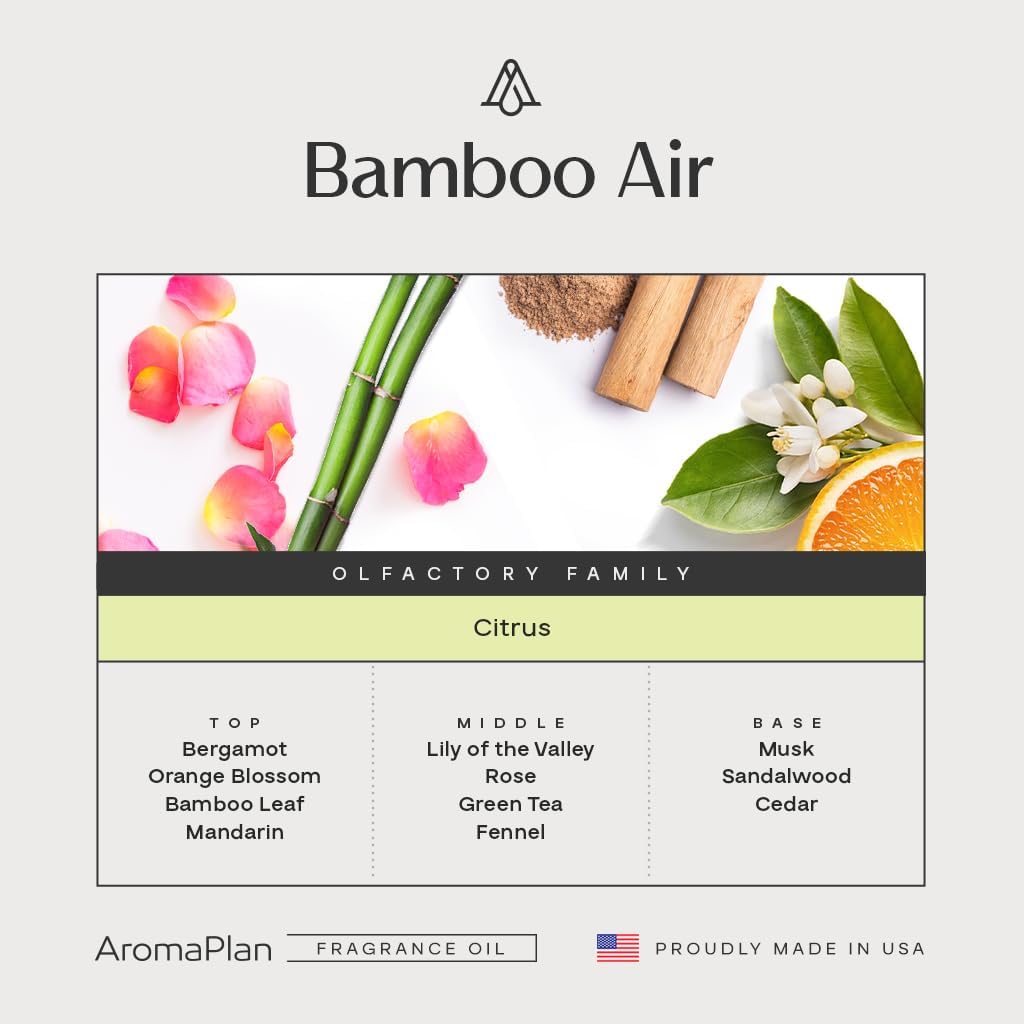 AromaPlan Hotel Scents Bamboo Air 5 Fl Oz (148ml) & Sample Set with Top 12 Fragrances -Home Luxury Aroma & Hotel Fragrance Diffuser Oil for Aromatherapy, USA Made