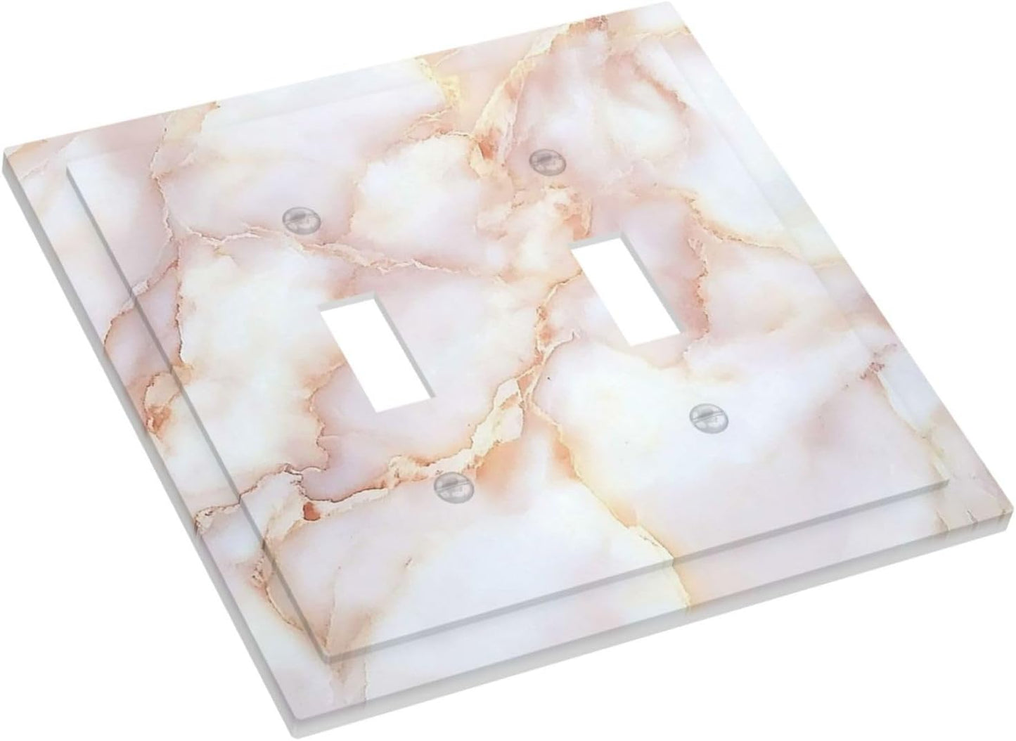 Decorative Switch Plates Pink Jade Marble Granite 2 Gang Double Toggle Outlet Light Switch Cover Wall Plate Electrical Faceplate For Bathroom Kitchen Decor
