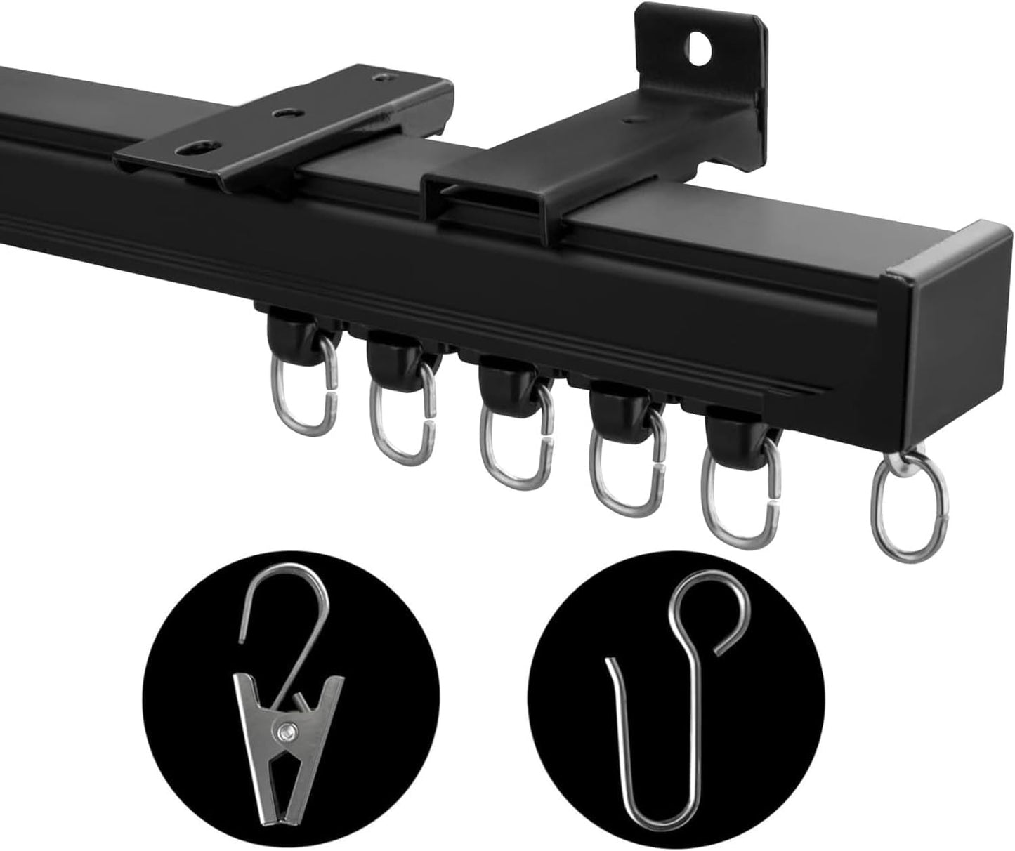 Ceiling Mount Curtains Track Room Divider Privacy Partition Separator Curtain Tracks Rods Heavy Duty RV Shower Outdoor Rail Clip Hook Set, Black 3-12ft