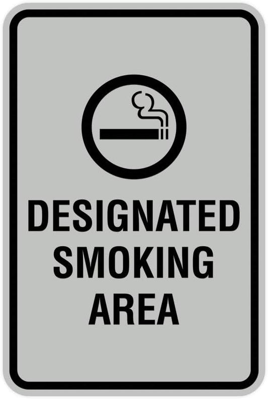 Signs ByLITA Portrait Round Designated Smoking Area Sign with Adhesive Tape, Mounts On Any Surface, Weather Resistant, Indoor/Outdoor Use (Lt Gray) - Medium 2 Pack