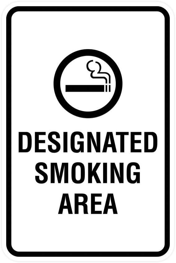 Signs ByLITA Portrait Round Designated Smoking Area Sign with Adhesive Tape, Mounts On Any Surface, Weather Resistant, Indoor/Outdoor Use (White) - Small 2 Pack