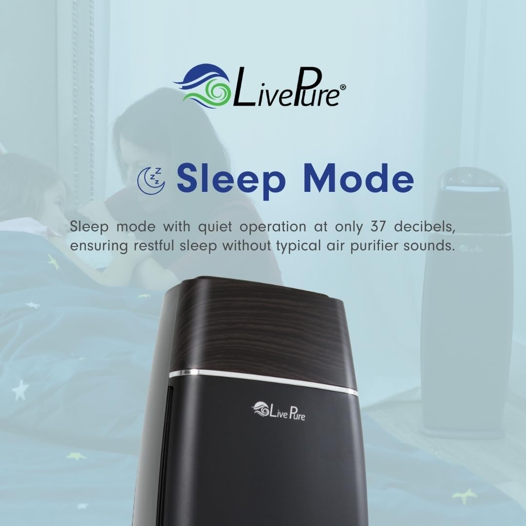 LivePure LP260TH-B Sierra Series True HEPA Digital Tall Tower Air Purifier for Home Captures Allergens, Smoke, Pollen, Mold, Dust Mites, Pet Hair, Energy Star Certified, Mahogany/Black