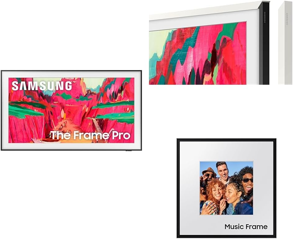 Samsung 65" The Frame Pro 4K Neo QLED Smart TV (2025) with Modern White Customizable Bezel & Music Frame Smart Speaker with Dolby Atmos
