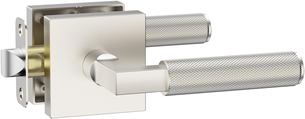 Asidrama 1 Pack Brushed Satin Nickel Passage Door Handles, Door Lever with Door Knobs Indoor for Bedroom or Bathroom, Heavy Duty Door Handles Interior with Locks for Left Right Sided Doors