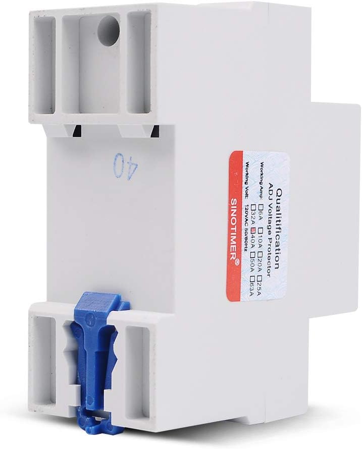Adjustable Voltage Protector SINOTIMER Surge Protective Relay with 2 LED Displays Overvoltage and Undervoltage Current Limit Devices, 40A Load(Economical), Used in AC120V Residential