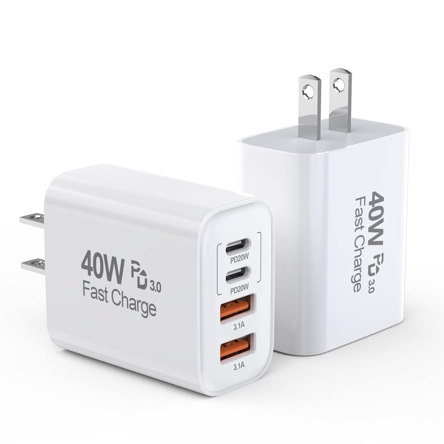 USB C Charger Block, 2Pack 40W 4-Port USB C iPhone Charger Fast Charging Plug Dual Port PD Power Adapter + QC Double Block Multi-port Brick Type C Box Plug for iPhone 16/15/14/13/12/11/Pro Max/XS,iPad