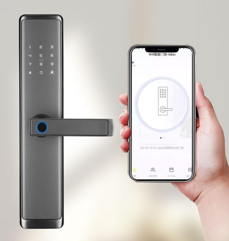 Fingerprint Door Lock with Handle - Tuya App Control & Mechanical Key Backup - 5-in-1 Keyless Entry Smart Lock - Fits 1.38-4.72inch Doors, Auto Lock & USB Emergency Power for Home, Office