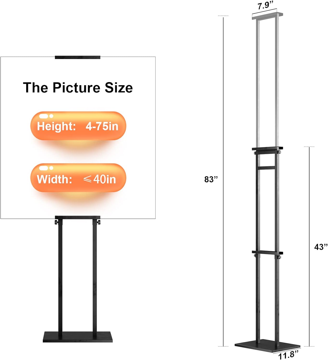 Display Stand Sign Holder,Heavy Duty Adjustable Pedestal Sign Stand Up to 75 inch,Double-Sided for Board & Foam Sign,Sign Stand with Base,Fit Wedding,Restaurant or Business(Poster not Included)