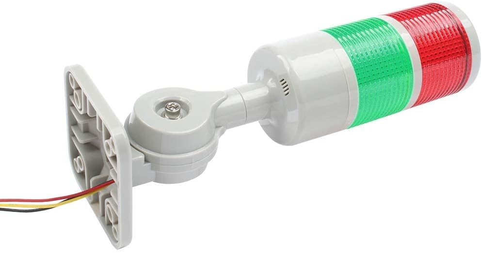 Led Signal Tower Stack Lights, Industrial Signal Warning Column Tower Lamp Andon Lights with Rotatable Base, Steady/Flashing Light Switchable, 110V 220V AC(2-Layer, with Buzzer)