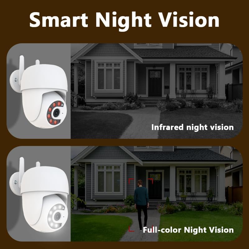 Outdoor Security Camera 355° Pan 90° Tilt Dual Light Full-Color Night Vision 2.4G WiFi Home Surveillance with Two-Way Audio & Infrared Vision, Compatible with 911 Center, Instavision APP
