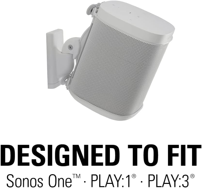 Sanus Adjustable Speaker Wall Mounts Designed for SONOS ONE, Play:1 & Play:3 - Pair (White)