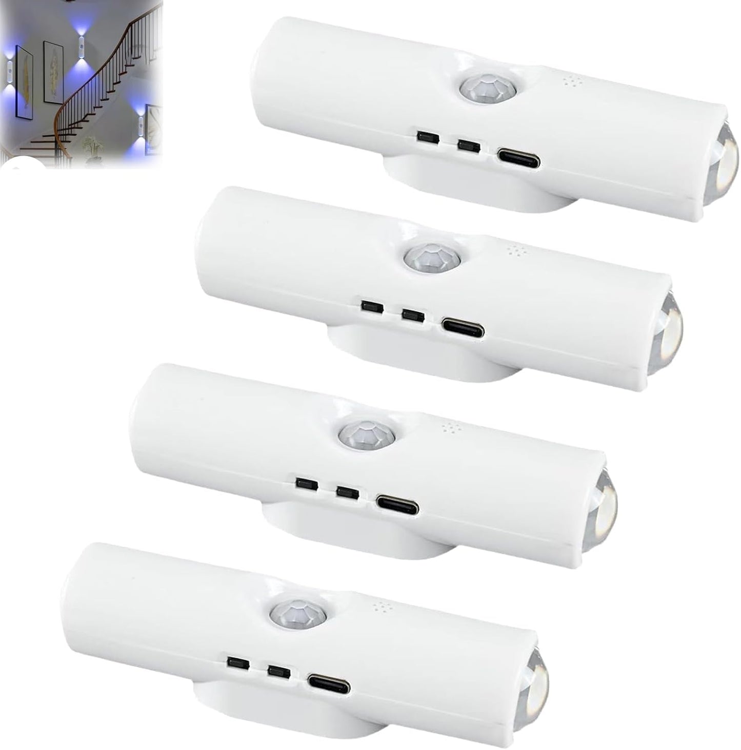 Rechargeable Smart LED Motion Sensor Ambient Light, Punch-Free Smart Sensor Magnetic Rechargeable LED Lights, Color Changing Motion Sensor Light for Stairs, Wardrobe, Cabinet (4, White-RGB 7colors)