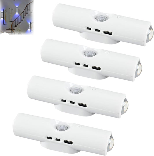 Rechargeable Smart LED Motion Sensor Ambient Light, Punch-Free Smart Sensor Magnetic Rechargeable LED Lights, Color Changing Motion Sensor Light for Stairs, Wardrobe, Cabinet (4, White-RGB 7colors)