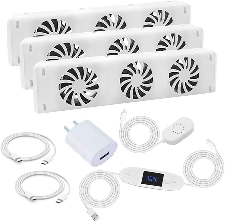 Smart Radiator Fan Heater with 3 Quiet Cooling Fans, Automatic Thermostat Control, Energy-Efficient Warm Air Circulation, Compatible with 50-120cm Radiators, Temperature Display