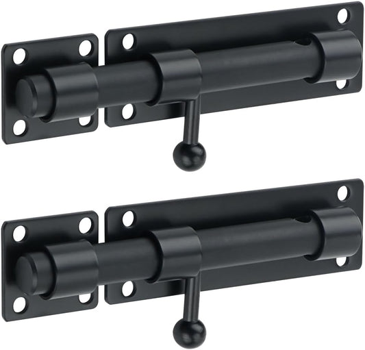 Alise 2 pcs Barrel Bolt Latch,Padlock-Style Slide Bolt Latch, 6 inch Heavy Duty SUS304 Stainless Steel Slide Lock for Wooden Fence,Barn Door,Interior or Outdoor DoorMatte Black