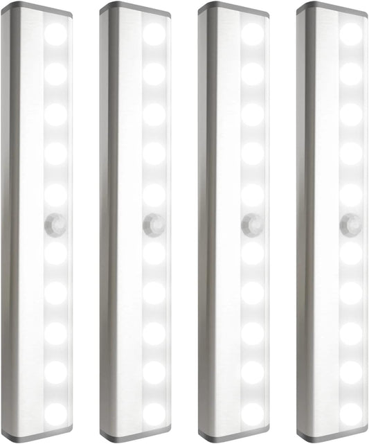 4 Pack LED Motion Sensor Lights, 10 LED Closet Battery Operated Lights, Stick-On Anywhere Magnetic Night Light Bar, Led Safe Light Indoor for Closet Stairs Wardrobe